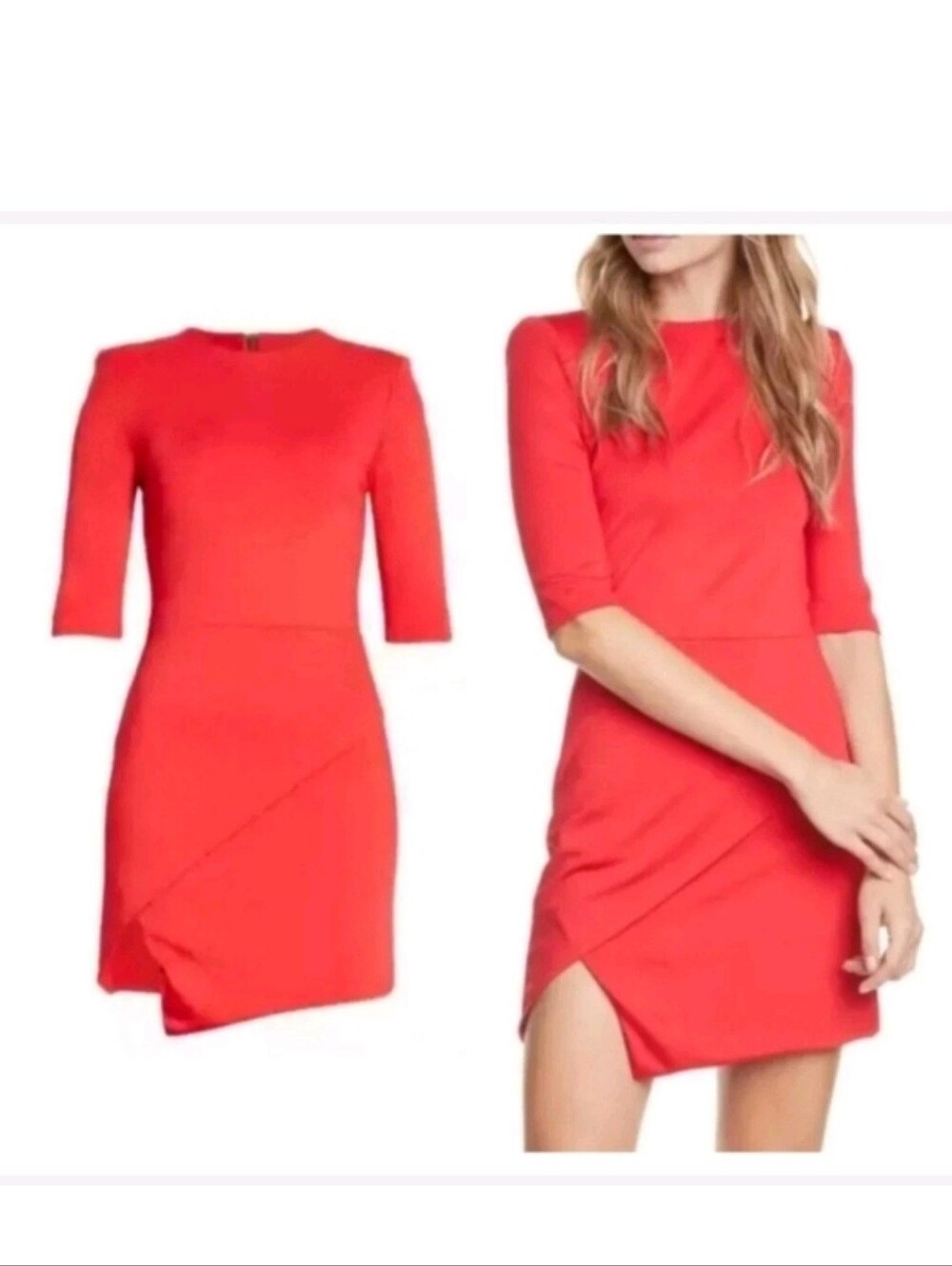 alice + olivia Nova Asymmetrical Mini Dress Red size 8 Short Sleeve $395